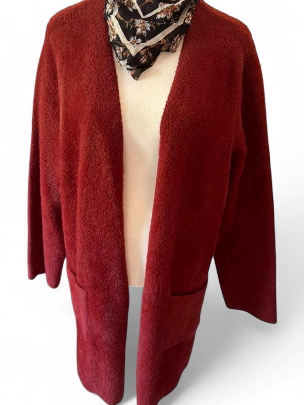 Women's Large Cardigan by Max Studio London. Cranberry Soft Knit, Heavy, Long.